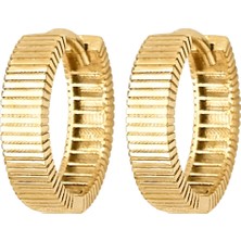 Duyum Gold Çizgili Altın Halka Küpe 14 Ayar