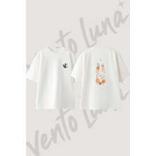 Tropical Guitar Tasarım Sırt Baskılı Pamuk Beyaz Oversize T-Shirt