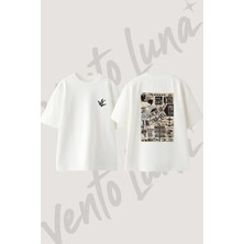 Vintage Travel Tasarım Sırt Baskılı Pamuk Beyaz Oversize T-Shirt