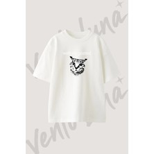 Goated Cat Tasarım Baskılı Unisex Oversize Kalıp Beyaz Tshirt