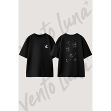 Melting Face Tasarım Sırt Baskılı Pamuk Siyah Oversize T-Shirt