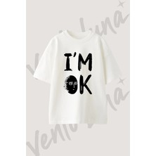 Saitama Im Ok Tasarım Baskılı Unisex Oversize Kalıp Beyaz Tshirt