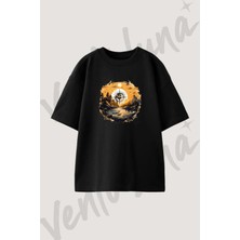 Doga Pusula Tasarım Baskılı Unisex Oversize Kalıp Siyah Tshirt