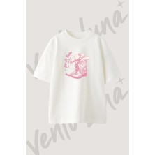 Cowboy Boots Hat Tasarım Baskılı Unisex Oversize Kalıp Beyaz Tshirt