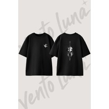 Spartan Helmet_2 Tasarım Sırt Baskılı Pamuk Siyah Oversize T-Shirt