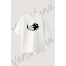 Tennis Raket Topu Tasarım Baskılı Unisex Oversize Kalıp Beyaz Tshirt