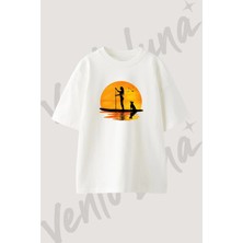 Sup Kadin Kopek Tasarım Baskılı Unisex Oversize Kalıp Beyaz Tshirt