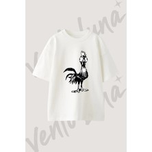 Moana Heihei Tasarım Baskılı Unisex Oversize Kalıp Beyaz Tshirt