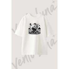 Mermaid_1 Tasarım Baskılı Unisex Oversize Kalıp Beyaz Tshirt