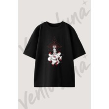Kitsune Fox Tasarım Baskılı Unisex Oversize Kalıp Siyah Tshirt