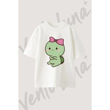 Kizgin Kaplumbaga Tasarım Baskılı Unisex Oversize Kalıp Beyaz Tshirt