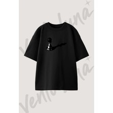 Piyon Oscar Tasarım Baskılı Unisex Oversize Kalıp Siyah Tshirt