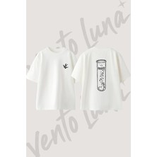 Test Tupu Kalp Tasarım Sırt Baskılı Pamuk Beyaz Oversize T-Shirt