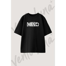 Mind Graphic Tasarım Baskılı Unisex Oversize Kalıp Siyah Tshirt
