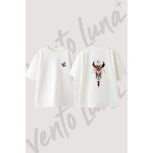 Native American Art Tasarım Sırt Baskılı Pamuk Beyaz Oversize T-Shirt