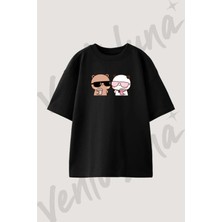 Mocha Quby Tasarım Baskılı Unisex Oversize Kalıp Siyah Tshirt