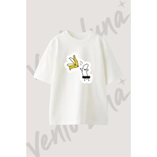 Peeled Banana Tasarım Baskılı Unisex Oversize Kalıp Beyaz Tshirt