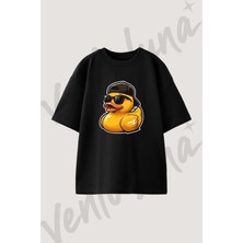 Swag Ordek Tasarım Baskılı Unisex Oversize Kalıp Siyah Tshirt