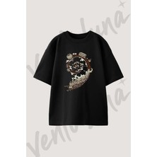 Zaman Ulasim Tasarım Baskılı Unisex Oversize Kalıp Siyah Tshirt