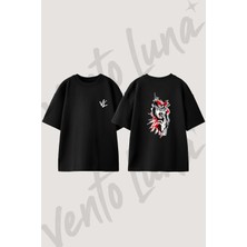 Kanli Kelebek Kadin Tasarım Sırt Baskılı Pamuk Siyah Oversize T-Shirt
