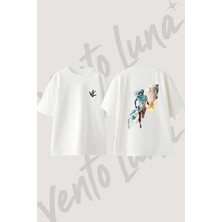 Watercolor Runner_1 Tasarım Sırt Baskılı Pamuk Beyaz Oversize T-Shirt