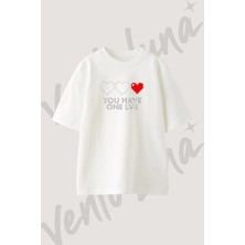Oyun Can Tasarım Baskılı Unisex Oversize Kalıp Beyaz Tshirt