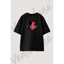 Fitness Workout Tasarım Baskılı Unisex Oversize Kalıp Siyah Tshirt