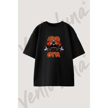 Godzilla Gym Tasarım Baskılı Unisex Oversize Kalıp Siyah Tshirt