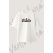Rome Colosseum_2 Tasarım Baskılı Unisex Oversize Kalıp Beyaz Tshirt
