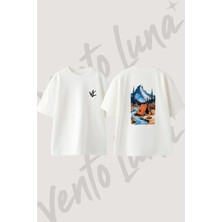 Cadir Dag Tasarım Sırt Baskılı Pamuk Beyaz Oversize T-Shirt
