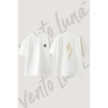 Spirit Fox Tasarım Sırt Baskılı Pamuk Beyaz Oversize T-Shirt