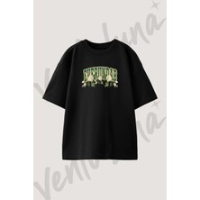 Everindab Rose Butterfly Tasarım Baskılı Unisex Oversize Kalıp Siyah Tshirt