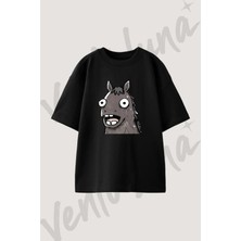 Bojack Horseman Tasarım Baskılı Unisex Oversize Kalıp Siyah Tshirt