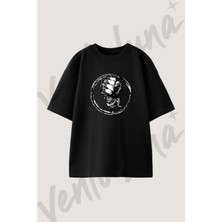 Boks Yumrugu Tasarım Baskılı Unisex Oversize Kalıp Siyah Tshirt