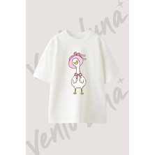 Goose Hat Tasarım Baskılı Unisex Oversize Kalıp Beyaz Tshirt