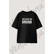 Drunk Effect Tasarım Baskılı Unisex Oversize Kalıp Siyah Tshirt