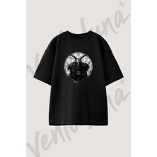 Baphomet Demon Tasarım Baskılı Unisex Oversize Kalıp Siyah Tshirt