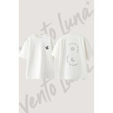 Sun Moon_1 Tasarım Sırt Baskılı Pamuk Beyaz Oversize T-Shirt
