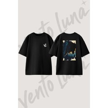 Rock Climbing Tasarım Sırt Baskılı Pamuk Siyah Oversize T-Shirt