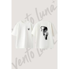 Tiger Blessed Tasarım Sırt Baskılı Pamuk Beyaz Oversize T-Shirt