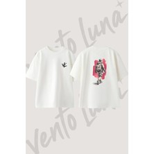 Sirt Cantali Adam Tasarım Sırt Baskılı Pamuk Beyaz Oversize T-Shirt