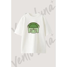 Cute Turtle_1 Tasarım Baskılı Unisex Oversize Kalıp Beyaz Tshirt