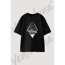 Trail Hunters Tasarım Baskılı Unisex Oversize Kalıp Siyah Tshirt