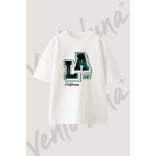 La Palm Tree Tasarım Baskılı Unisex Oversize Kalıp Beyaz Tshirt