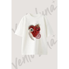Sacred Heart Tasarım Baskılı Unisex Oversize Kalıp Beyaz Tshirt