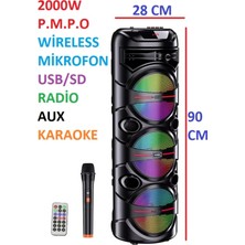 Empressco Kablosuz Bluetooth Hoparlör, 3x8 Inç Büyük Tekerlekli Şarjlı Müzik Cihazı