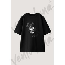 Mimari Peyzaj Tasarım Baskılı Unisex Oversize Kalıp Siyah Tshirt