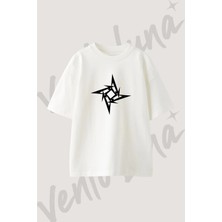 Metallica Logo Tasarım Baskılı Unisex Oversize Kalıp Beyaz Tshirt