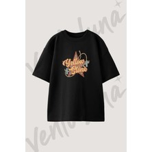 Yellowstone Series Tasarım Baskılı Unisex Oversize Kalıp Siyah Tshirt