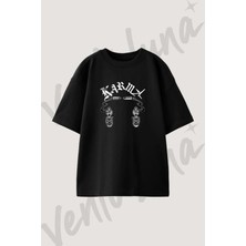 Karma Revolver Tasarım Baskılı Unisex Oversize Kalıp Siyah Tshirt